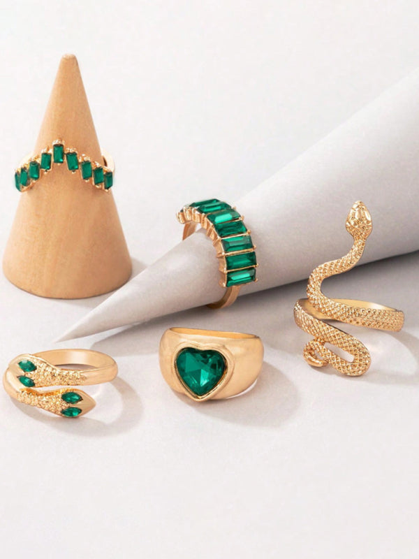 Snake Shaped Love Ins Style 5 Piece Ring Set kakaclo