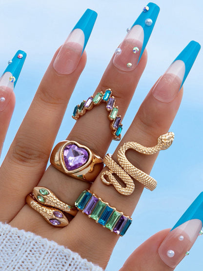 Snake Shaped Love Ins Style 5 Piece Ring Set kakaclo