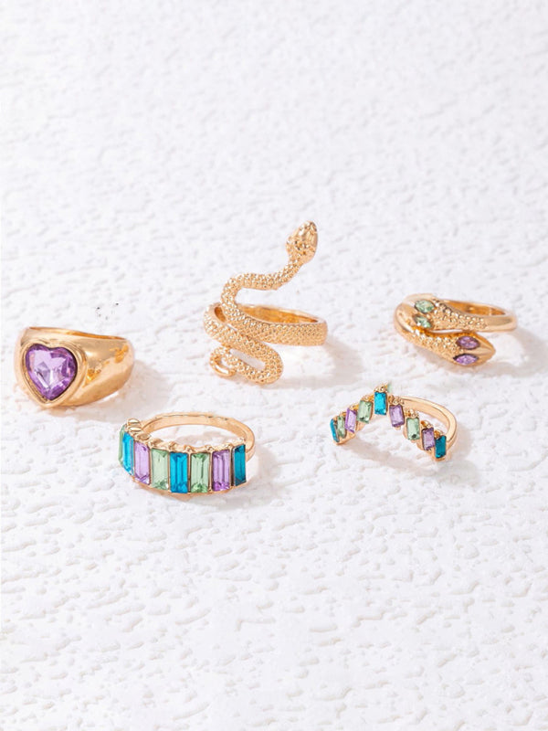 Snake Shaped Love Ins Style 5 Piece Ring Set kakaclo