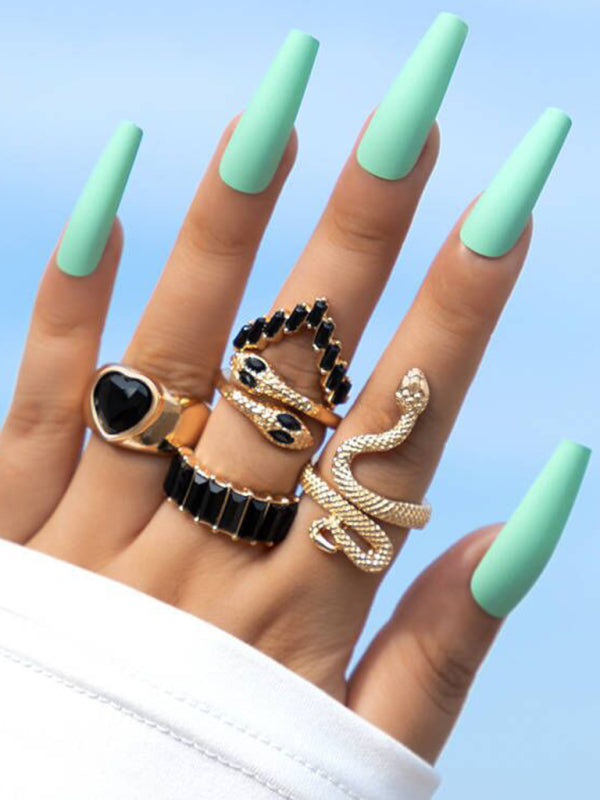 Snake Shaped Love Ins Style 5 Piece Ring Set kakaclo