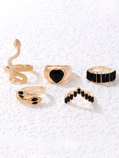 Snake Shaped Love Ins Style 5 Piece Ring Set kakaclo
