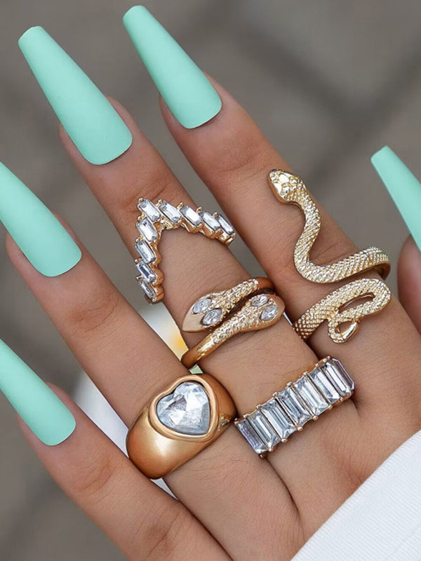 Snake Shaped Love Ins Style 5 Piece Ring Set kakaclo