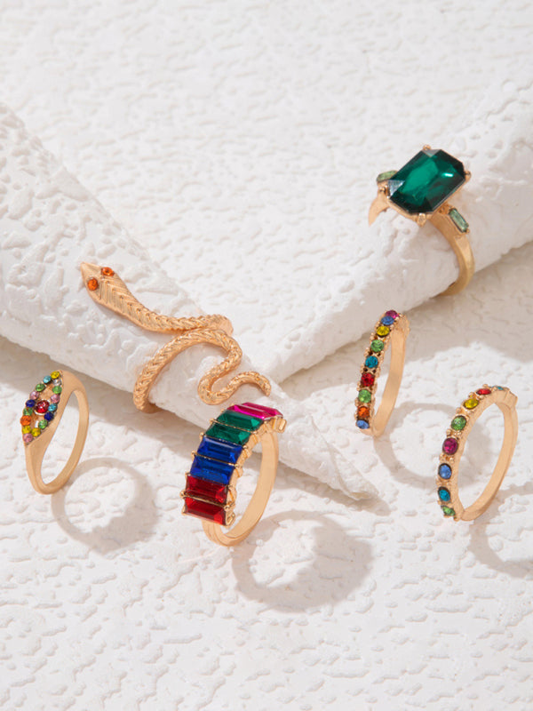 Snake Shaped Love Ins Style 5 Piece Ring Set kakaclo