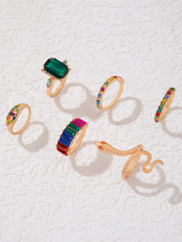Snake Shaped Love Ins Style 5 Piece Ring Set kakaclo