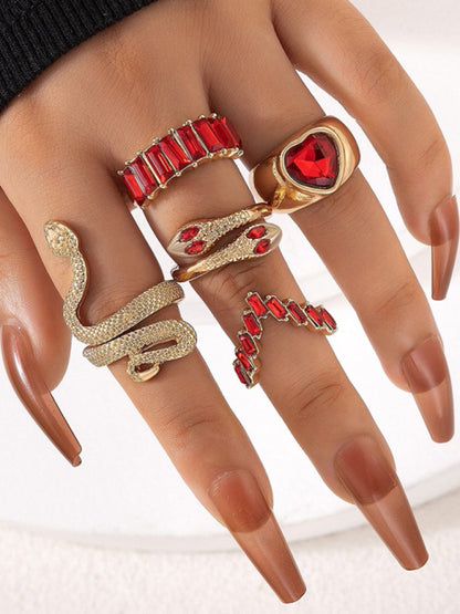 Snake Shaped Love Ins Style 5 Piece Ring Set kakaclo