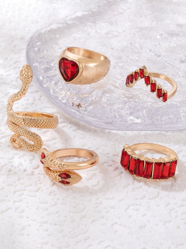 Snake Shaped Love Ins Style 5 Piece Ring Set kakaclo