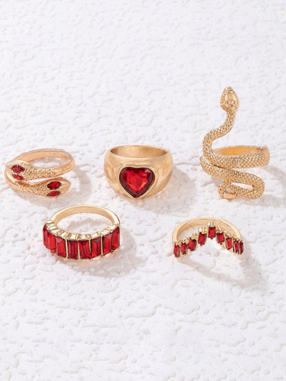 Snake Shaped Love Ins Style 5 Piece Ring Set kakaclo