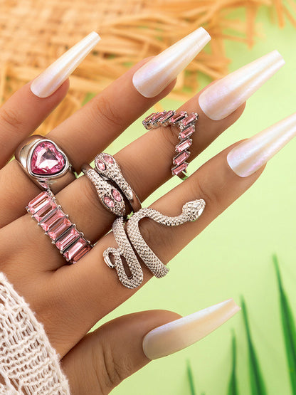 Snake Shaped Love Ins Style 5 Piece Ring Set kakaclo