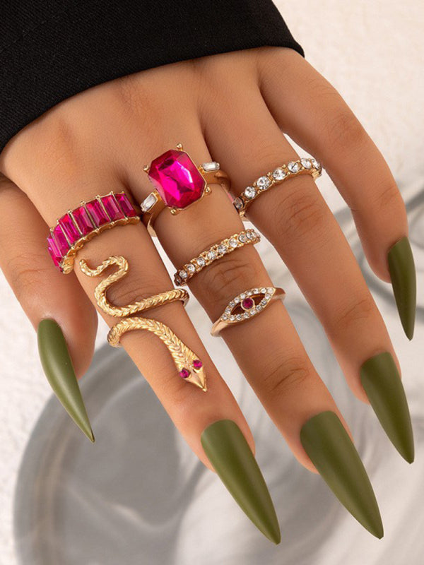 Snake Shaped Love Ins Style 5 Piece Ring Set kakaclo