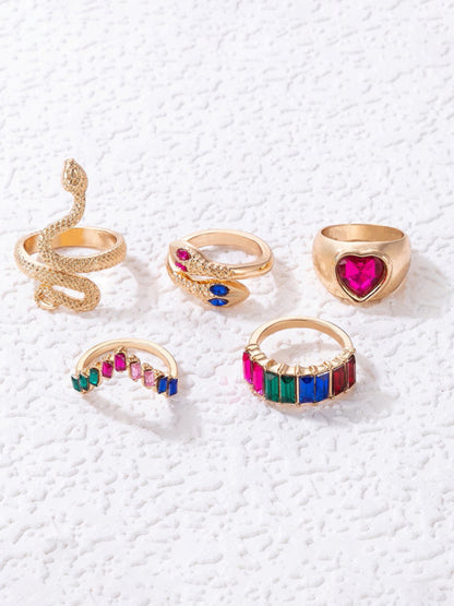 Snake Shaped Love Ins Style 5 Piece Ring Set kakaclo