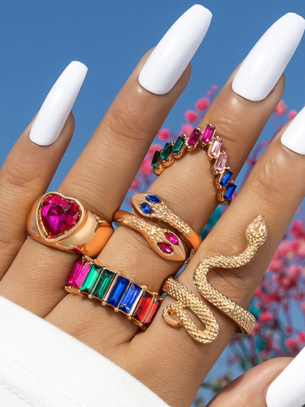 Snake Shaped Love Ins Style 5 Piece Ring Set kakaclo
