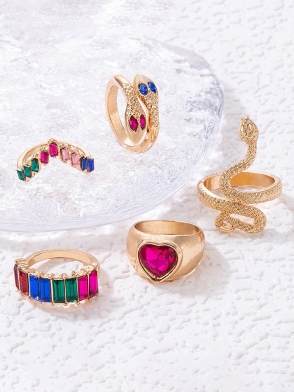 Snake Shaped Love Ins Style 5 Piece Ring Set kakaclo