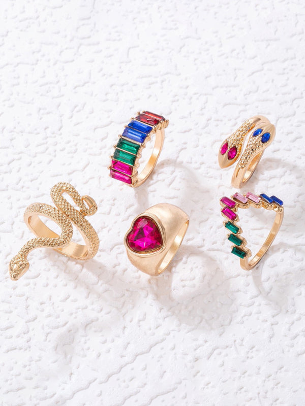 Snake Shaped Love Ins Style 5 Piece Ring Set kakaclo