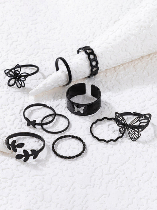 Simple Flower Butterfly Ring Set Geometric Twisted Leaves Hollow Ten-Piece Ring kakaclo