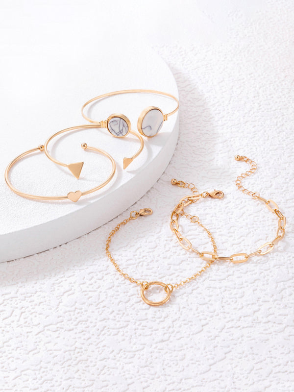 Inlaid Open Five-piece Bracelet Geometric Love Triangle Bracelet Set kakaclo