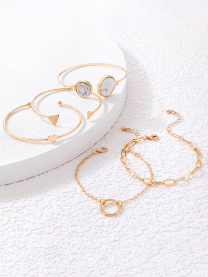 Inlaid Open Five-piece Bracelet Geometric Love Triangle Bracelet Set kakaclo