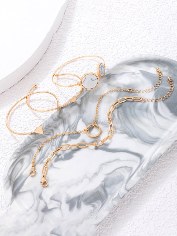Inlaid Open Five-piece Bracelet Geometric Love Triangle Bracelet Set kakaclo