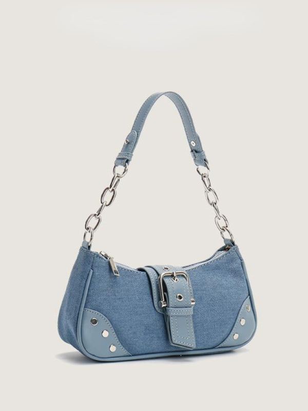Textured Baguette Retro Shoulder Bag