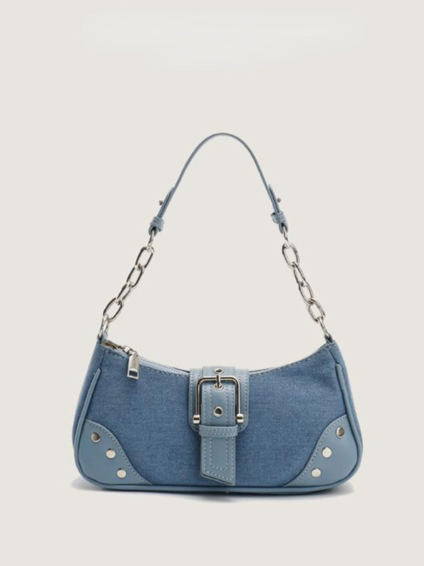 Textured Baguette Retro Shoulder Bag