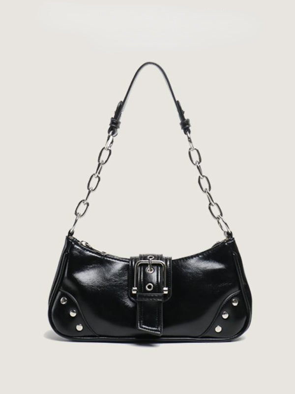 Textured Baguette Retro Shoulder Bag