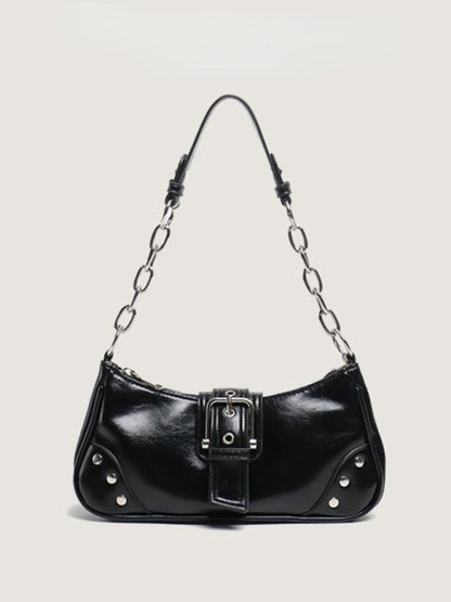 Textured Baguette Retro Shoulder Bag
