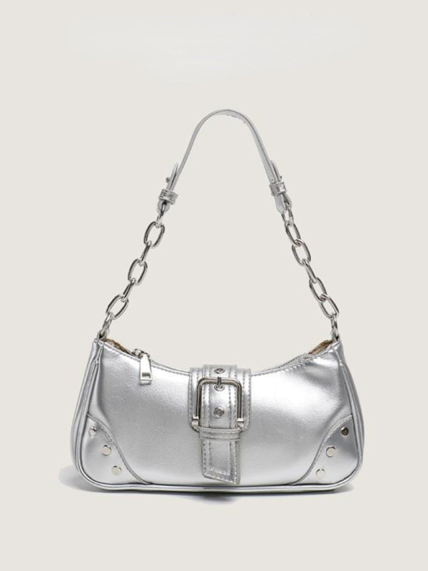 Textured Baguette Retro Shoulder Bag
