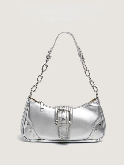 Textured Baguette Retro Shoulder Bag
