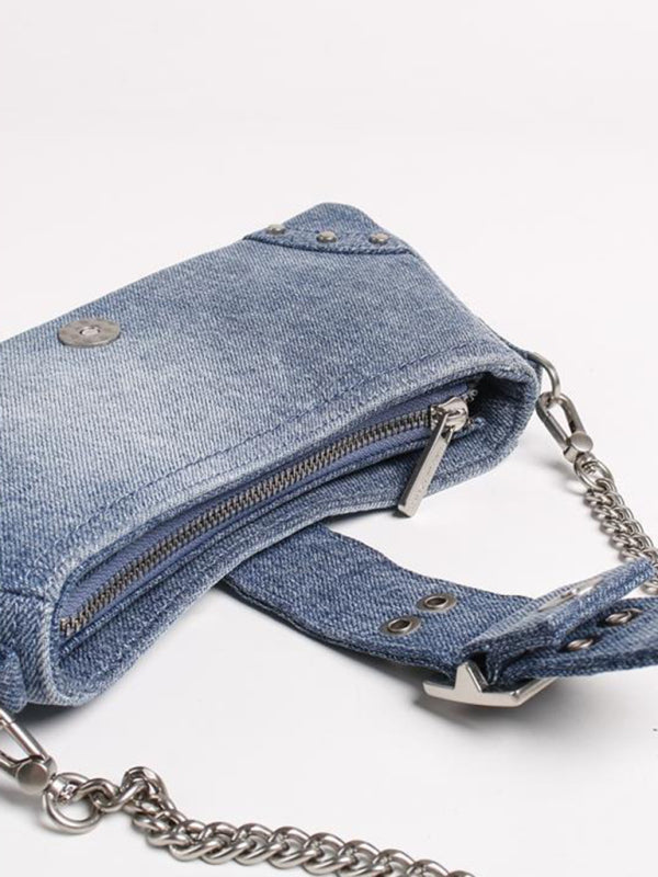 New denim shoulder bag sweet and spicy style high-quality texture baguette
