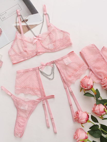 Lace Mesh Perspective Lingerie Set kakaclo