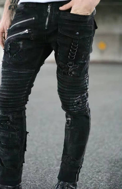 Men's Fashion Mid Waist Ripped Slim Fit Jeans kakaclo