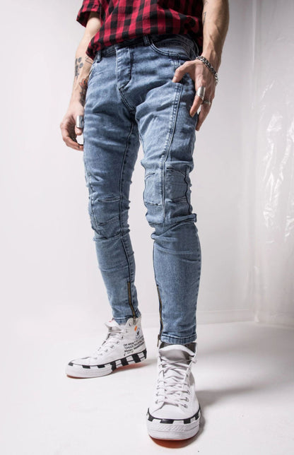 Men's Fashion Frayed Slim Fit Long Jeans kakaclo