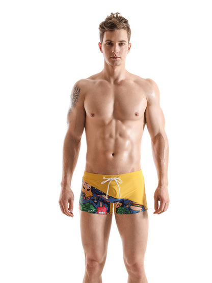 Men's Cartoon Print Colorblock Boxer Swim Shorts kakaclo