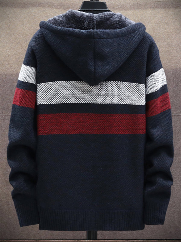 Men’s Color Block Faux Fur Lining Zip Front Jacket kakaclo