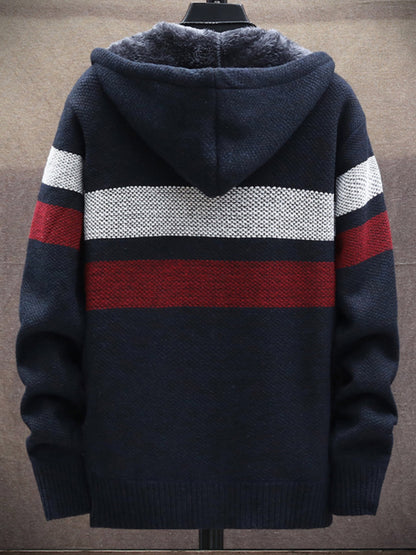 Men’s Color Block Faux Fur Lining Zip Front Jacket kakaclo