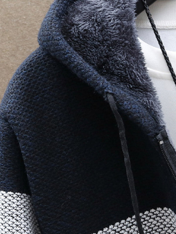 Men’s Color Block Faux Fur Lining Zip Front Jacket kakaclo