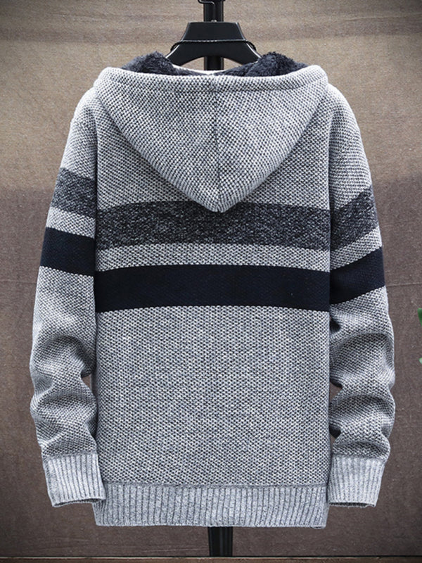 Men’s Color Block Faux Fur Lining Zip Front Jacket kakaclo