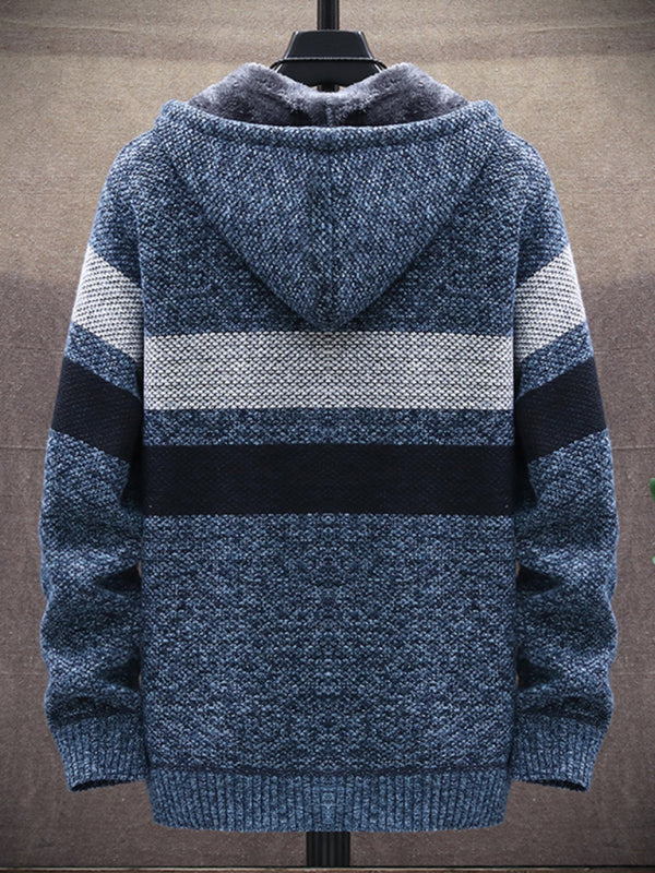 Men’s Color Block Faux Fur Lining Zip Front Jacket kakaclo