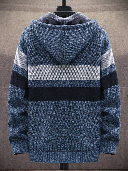 Men’s Color Block Faux Fur Lining Zip Front Jacket kakaclo