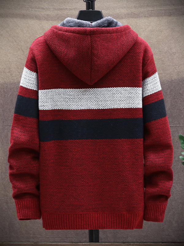 Men’s Color Block Faux Fur Lining Zip Front Jacket kakaclo