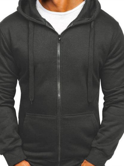 Men's Solid Color Basic Zipper Hoodie kakaclo