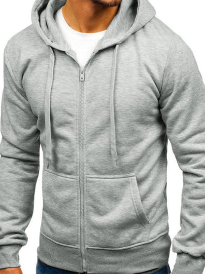Men's Solid Color Basic Zipper Hoodie kakaclo
