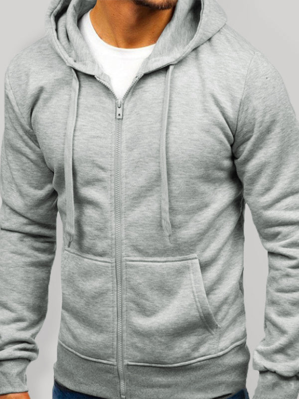 Men's Solid Color Basic Zipper Hoodie kakaclo
