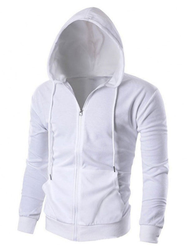 Men's Solid Color Basic Zipper Hoodie kakaclo