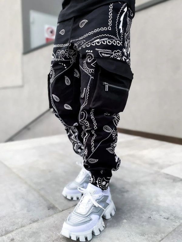 Men's Cashew Flower Printed Cargo Pants kakaclo
