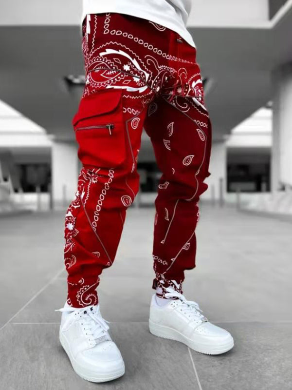 Men's Cashew Flower Printed Cargo Pants kakaclo