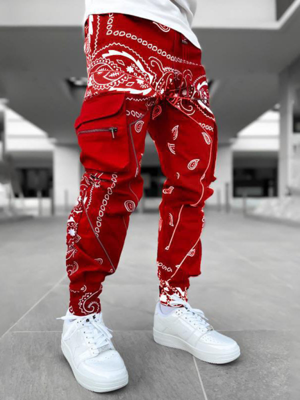 Men's Cashew Flower Printed Cargo Pants kakaclo