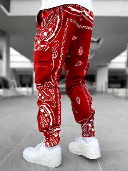 Men's Cashew Flower Printed Cargo Pants kakaclo