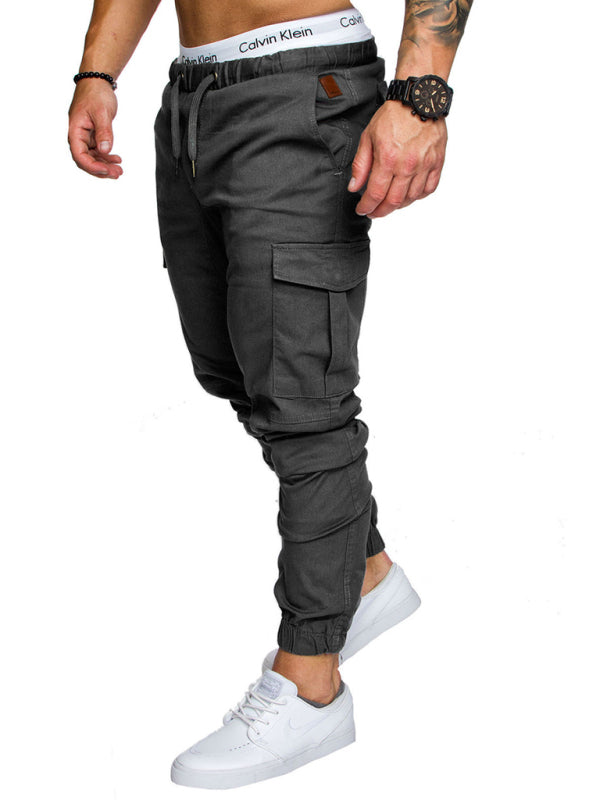 Men's Solid Color Casual Cargo Pants kakaclo