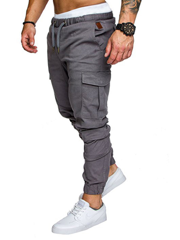 Men's Solid Color Casual Cargo Pants kakaclo