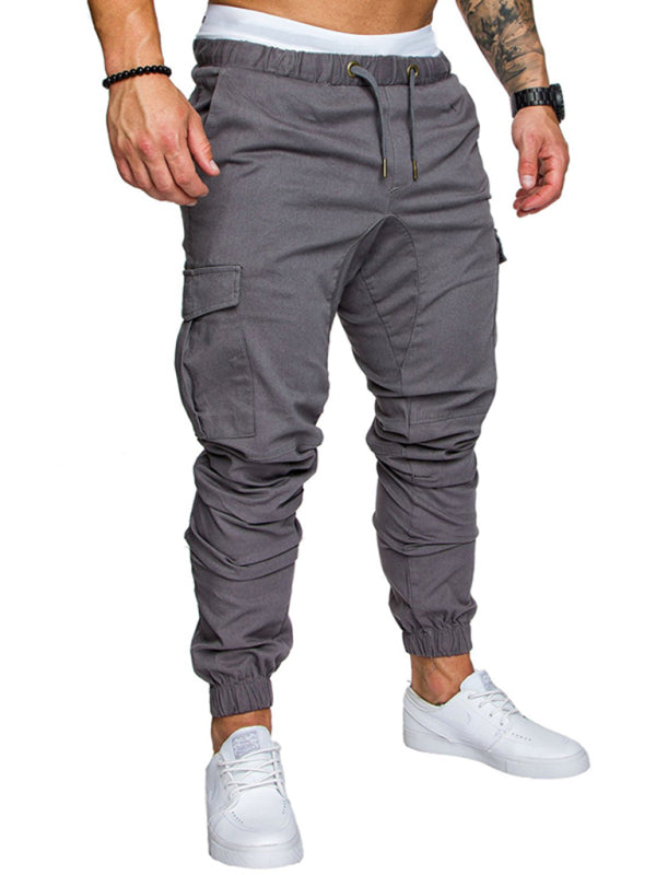 Men's Solid Color Casual Cargo Pants kakaclo